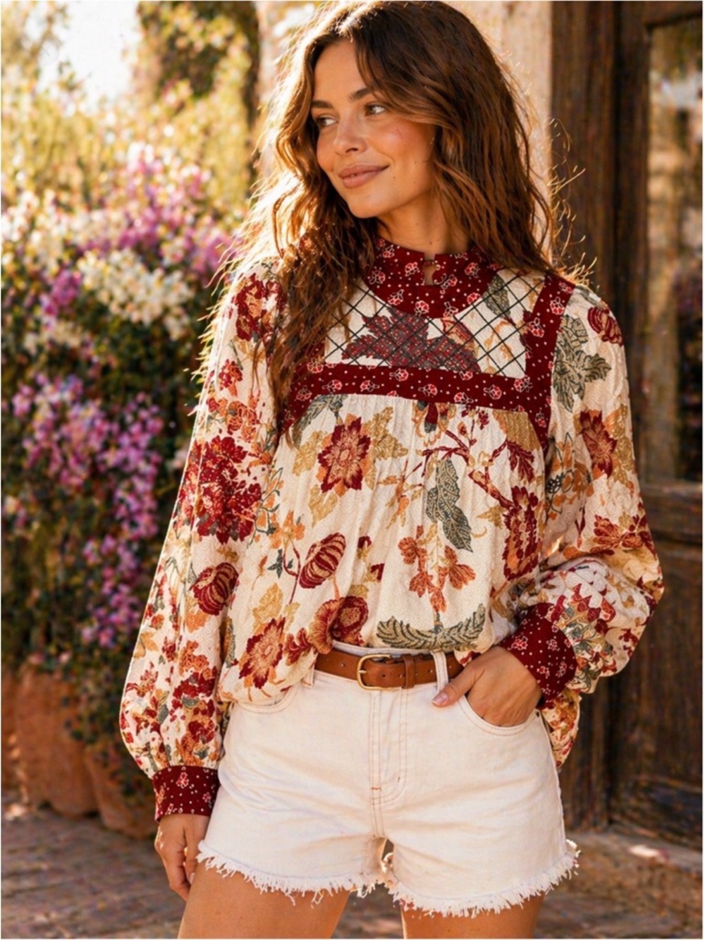 Anthropologie Let Me‎ Be Floral Patchwork Blouse XS Cottagecore Prairie
